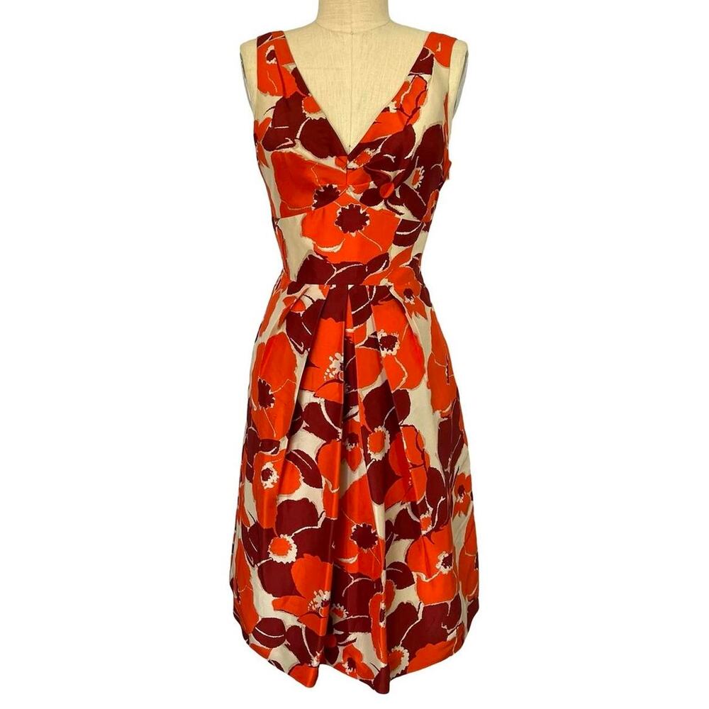 Orange and brown floral silk dress